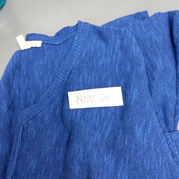 Eileen Fisher Pullover Sweater Wmns XS Oversize Linen Blue Shark Bite Hem V-Neck - Picture 12 of 12